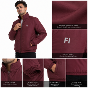 Wholesale Puffer Men's <b>Jackets</b> Custom OEM Polyester Quilted Padded Winter Stand Collar Zip Casual Outdoor Warm Bomber <b>Jacket</b> USA - Product Image 5