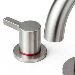 Robinet de lavabo 8 pouces en nickel brossé, à 2 poignées, 3 trous, avec bec orientable à 360 degrés et siphon escamotable - Product Image 6