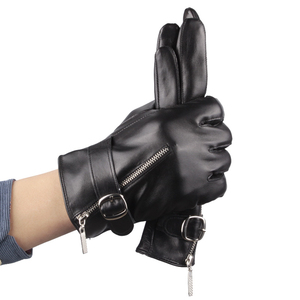 Leather Full Finger <b>Thermal</b>/Insulated Tactical <b>Gloves</b> with Adjustable Wrist Strap for Cycling and Party Use Unisex Black - Product Image 2