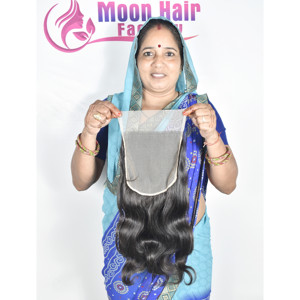 Closure en cheveux humains 100% naturels de temple indien, ondulation Bodywave, aspect naturel, bruts, doux et soyeux, provenant d'usine exclusive en Inde, à vendre - Product Image 5