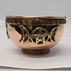 Cuenco de Cobre Hecho a Mano para Ofrendas, Triple Luna, Pentagrama, Wicca, Altar, Incienso, Salvia, Ceremonias, Primavera, Verano, Otoño - Product Image 6