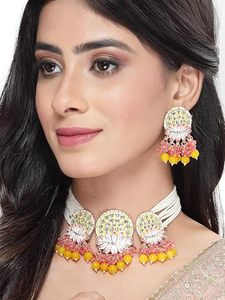 Elegante conjunto de joyería indio de acero inoxidable con collar largo de perlas en capas estilo Rani Haar, con circonitas y Kundan, ideal para bodas, aniversarios y compromisos. - Product Image 4