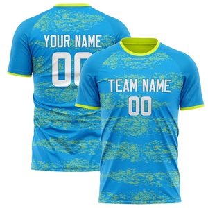 เสื้อฟุตบอลแบบซับลิเมชั่นสั่งทำพิเศษสำหรับผู้ชาย สีน้ำเงิน-เหลือง คอกลม แขนสั้น ผ้าโพลีเอสเตอร์ซับเหงื่อ ชุดทีม - Product Image 1