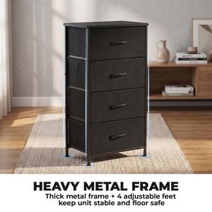 Commode moderne en tissu avec structure métallique et plateau en bois massif, organisateur de rangement à 2/4 tiroirs pour chambre à coucher - Product Image 5