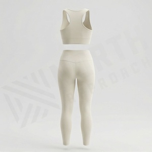 Ensemble de yoga à compression élastique, leggings sans couture camouflage à dos froncé pour femme, taille personnalisée, logo, fitness, gym, athlétique - Product Image 2