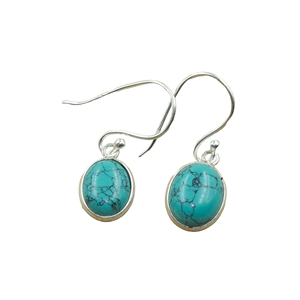 Natural Turquoise Gemstone Earrings 925 Sterling Silver Handmade Oval Cabochon Drop Dangle Hook Boho Jewelry Gift for Women <b>Wife</b> - Product Image 1