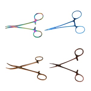 Juego de 4 pinzas Halsted para mosquitos, 4 3/4 pulgadas, con revestimiento de color, curvadas, instrumento médico quirúrgico premium para sujeción y manipulación de tejidos pequeños - Product Image 1
