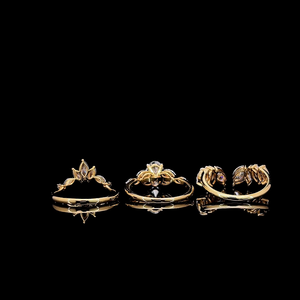 Ensemble de trois bagues empilables élégantes en diamants de laboratoire, serties de pierres ovales et marquises, avec bande incurvée et anneau couronne, pour femmes - Product Image 5