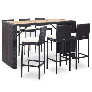 Set da Bar in Poly Rattan nero 7 pezzi con cuscini Set da giardino - Product Image 1