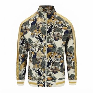 High Selling Custom Logo Tiger And Toucan <b>Print</b> Men's Tracksuit Set Gold Trim Full Zip Jacket And Sweatpants 2 Piece Outfit Wear - Product Image 4