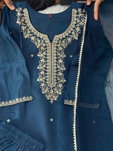 All Season Special Roman Silk with Beautiful Embroidery S TO 3XL Size Tailor Maid <b>Three</b> Piece Salwar Suit / Kurta Set From SIE - Product Image 2