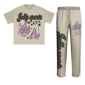 Heavyweight 280 GSM Cotton Blend Grey Men set <b>T</b> Shirt Pant Set Puff Print Graphic Custom Logo <b>T</b> shirt and pant men's - Product Image 6