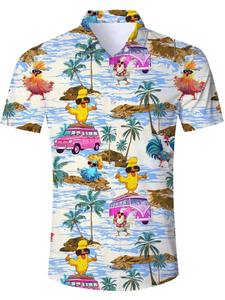Nouvelle chemise à manches courtes pour homme à motif hawaïen, t-shirt tendance taille européenne et américaine, boutonnée, en polyester imprimé - Product Image 3