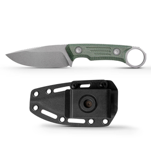 Cuchillos de Caza de Hoja Fija con Mango Verde Texturizado, Anillo de Agarre para el Dedo y Funda Protectora para Cinturón, para Uso en Campamentos y Senderismo al Aire Libre - Product Image 1