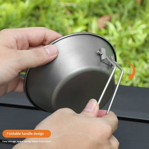 Bol de cuisson en titane pur pour l'extérieur, ustensile de camping pour faire bouillir de l'eau, fournitures de camping, poignée pliable, vaisselle portable pour pique-nique - Product Image 2