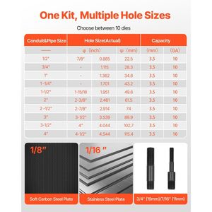 Set di Punzoni Idraulici da 15 Tonnellate, Kit di Utensili KO con 10 Matrici per Armadi Elettrici, Quadri di Controllo e Quadri Elettrici - Product Image 2