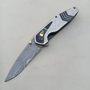 Couteau de poche multifonctionnel Burraq OEM DIY personnalisé fait main en acier Damas de 8 pouces à lame coulissante droite avec étui en cuir - Product Image 3