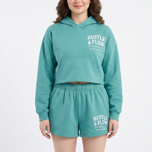 Conjunto de Sudadera con Capucha y Pantalones Cortos para Mujer, Estilo Casual Urbano, Color/Logotipo Personalizado, 2 Piezas, 100% Algodón Felpa - Product Image 2