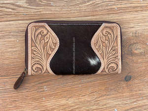 Cuir usiné à la main grande capacité multi-cartes fermeture éclair plus grand portefeuille Western femmes mode véritable cuir de vachette pochette sac à main - Product Image 3