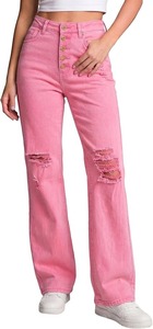 Jean bootcut rose en coton pour femme - Coupe classique vintage longueur genou pour le collège et les soirées romantiques - Product Image 5