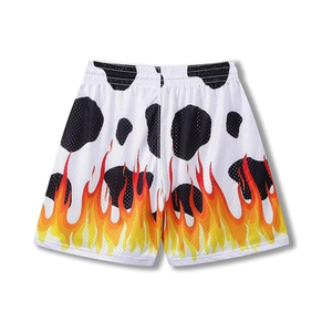 Compre Ahora Pantalones Cortos Deportivos de Malla con Estampado de Llamas para Hombre, Transpirables, de Secado Rápido, Casuales de Verano, con Logotipo Personalizado, Proveedor Mayorista OEM ODM - Product Image 5