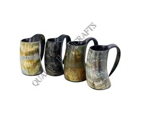 Jarra de Cerveza Vikinga de Cuerno de Búfalo de la Mejor Calidad, Taza de Vino de 18 oz con Asa, Diseño Único de la India por Quality Handicrafts - Product Image 1