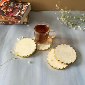 Premium White <b>Marble</b> <b>Coaster</b> Set with Gold Finish – Elegant Round Stone Drink <b>Coasters</b> for Ramadan, Eid & Luxury Home Décor - Product Image 3