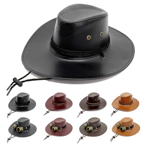 Nuevo Sombrero de Sol de Ala Ancha de Color Sólido para Hombre y Mujer, Sombrero de Vaquero Occidental Personalizado, Sombrero de Vaquero Unisex de Cuero PU - Product Image 2