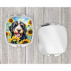 Bernedoodle Tournesols Miroir de maquillage de voyage compact Pliant Design de poche Cadeau pour femmes et filles - Product Image 4