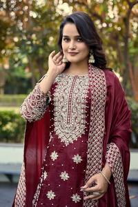 Indian Women Party Wear Maroon Silk Embroidered Sharara Set With Dupatta For Women Traditional Wedding Wear India Pakistan Style - Product Image 4