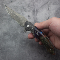 Couteau de poche pliant tactique de survie et de camping en acier Damas artisanal de luxe avec bois stabilisé, pivot en céramique et verrouillage Liner Lock