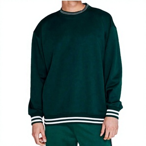 Sudadera de Cuello Redondo para Hombre, Color Verde Oscuro, Corte Holgado, Tejido de Punto, Manga Larga, Informal, para Otoño - Product Image 1