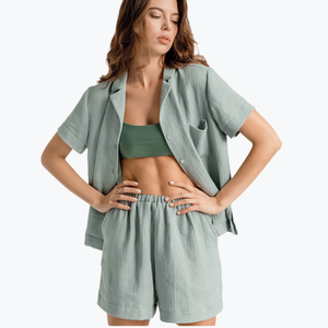 ชุดเซ็ตขาสั้นผ้าฝ้ายทอคุณภาพสูง ระบายอากาศได้ดี กันน้ำ เอวยางยืด พร้อมโลโก้ด้านหน้า สไตล์ลำลองหรูหรา - Product Image 1