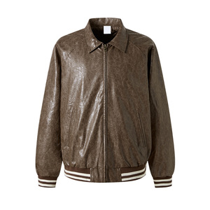 Chaqueta de Cuero Sintético Marrón Unisex Personalizada con Cierre de Cremallera, Logotipo Frontal, Forro Acolchado Cortavientos, Estilo Urbano Informal para Invierno, Corte Regular - Product Image 1