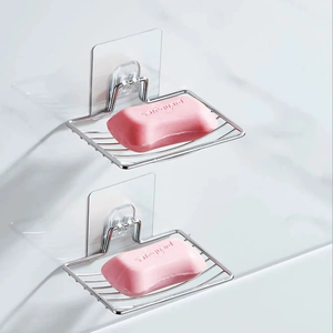 Support à savon mural en acier inoxydable 1 pièce - Sans perçage, sans clou, pour salle de bain, à couche unique, avec drain, fixation par ventouse - Nouveau design - Product Image 3