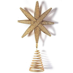 Gold Beaded Star <b>Tree</b> <b>Topper</b> Featuring Layered Multi-Point Design And Spiral Coil Base For Festive Holiday <b>Tree</b> Decoration - Product Image 5