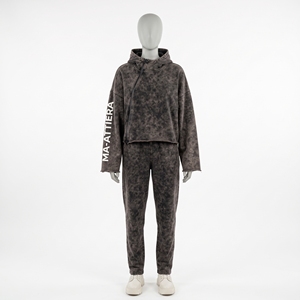 <b>Women</b> <b>Washed</b> Hoodie Set Vintage Zip Neck Cropped Pullover Sweatshirt Matching Jogger Pants Custom Streetwear Fashion - Product Image 3