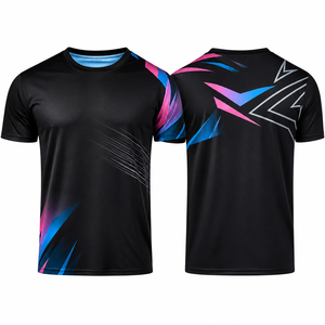 Unisex Black Sublimated Tennis <b>T</b>-<b>Shirt</b> Short Sleeve Geometric Print Moisture Wicking Relaxed Fit All Seasons Customizable Custom - Product Image 1