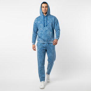 Men <b>Blue</b> Dip <b>Dye</b> Hooded Sweatshirt Jogger Set Casual Full Length 100 Cotton Breathable Autumn Wear - Product Image 1