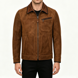 Chaqueta de Cuero PU Negra para Hombre, Patrón Geométrico en Relieve, Cuello Camisero, Cierre de Cremallera, Corte Regular, Ropa de Otoño - Product Image 1