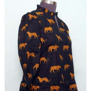 Vestido corto estilo mini para mujer, 100% algodón, informal, con mangas acampanadas, cuello redondo, estampado floral, ecológico, cintura natural - Product Image 5