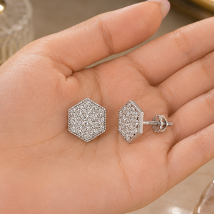 1/2 TCW Real Diamond Hip Hop Cluster Stud <b>Earrings</b> in 10K White Gold | Hexagon Shape Screw <b>Back</b> <b>Earrings</b> Luxury Jewelry For Her - Product Image 2