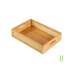 BEST WHOLESALE Custom Brown Solid Wood and Natural Rattan Cane Storage <b>Basket</b> Handmade Decorative Organizer Box for Living Room - Product Image 2