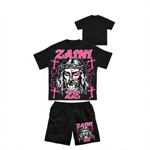 ชุดเสื้อยืดและกางเกงขาสั้นลำลอง ZAINI 280 GSM ผ้าถักคุณภาพพรีเมียม ระบายอากาศได้ดี ผลิตจากโพลีเอสเตอร์ 100% สีเขียวดำตัดต่อสีดำ พร้อมปักโลโก้ตามสั่ง สำหรับผู้ชาย - Product Image 1