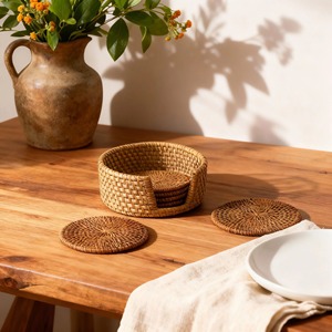 Lightweight Stackable Rattan Coaster Perfect For Easy Storage And Transportation Between Indoor And Outdoor Dining Spaces - Product Image 1