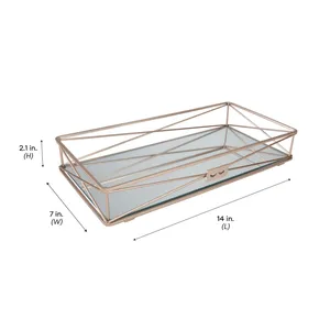 Bandeja Decorativa Premium para Mesa de Centro, para Interiores de Hogar de Lujo Contemporáneo, Bandeja Rectangular de Vidrio con Marco Metálico Geométrico, para Cosméticos - Product Image 3
