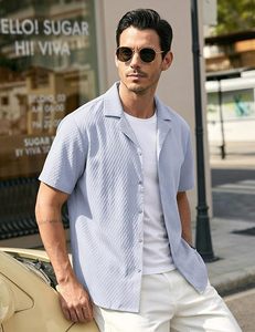 Aero Textured Mens Button <b>Down</b> Shirt Short Sleeve Cuban Shirts Lightweight Breathable Summer Beach Casual Shirt - Product Image 5