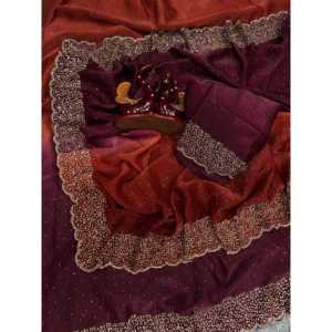 Designer <b>Cocktail</b> <b>Dresses</b> Original Jarkhan Diamond Work <b>Purple</b> Size M Saree - Product Image 2