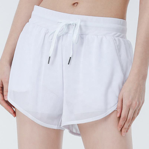 Shorts tricotés taille haute pour femmes, rose uni, avec cordon de serrage, respirants, avec poches, style sportif, coupe classique, vente en gros, haute qualité - Product Image 2