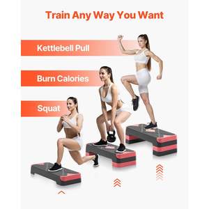 28-Inch Workout Aerobic Stepper Red Home Gym <b>Cardio</b> Strength Trainer 4 Risers Non-Slip Surface Adjustable Fitness <b>Training</b> Step - Product Image 6